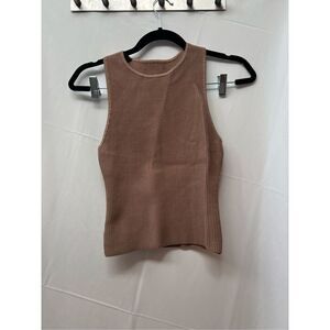 Aritzia Babaton Women's Sculpt Knit Racer Cropped Tank Top Solid Brown Small